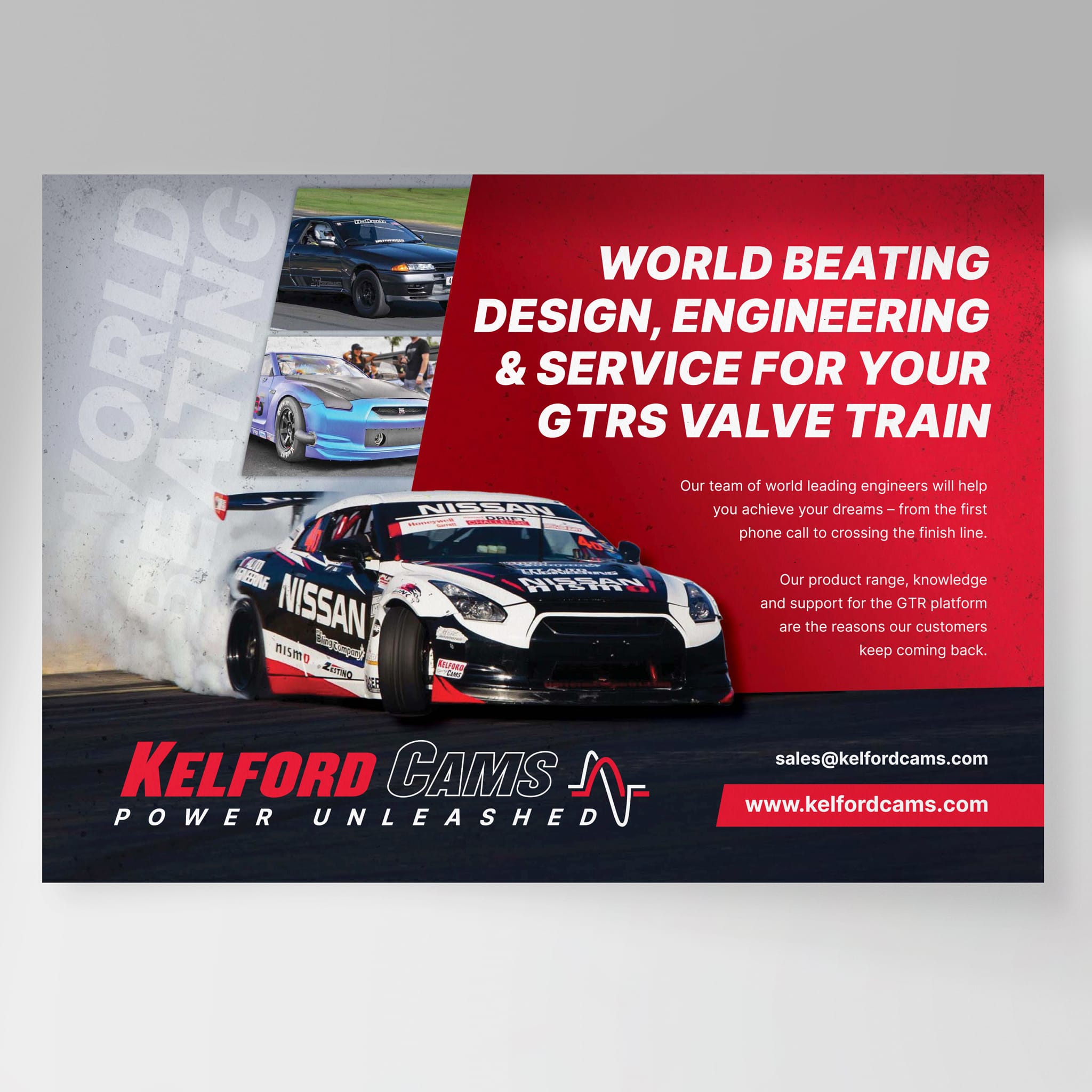 Kelford Cams advertisement design by MoMac Christchurch graphic designers