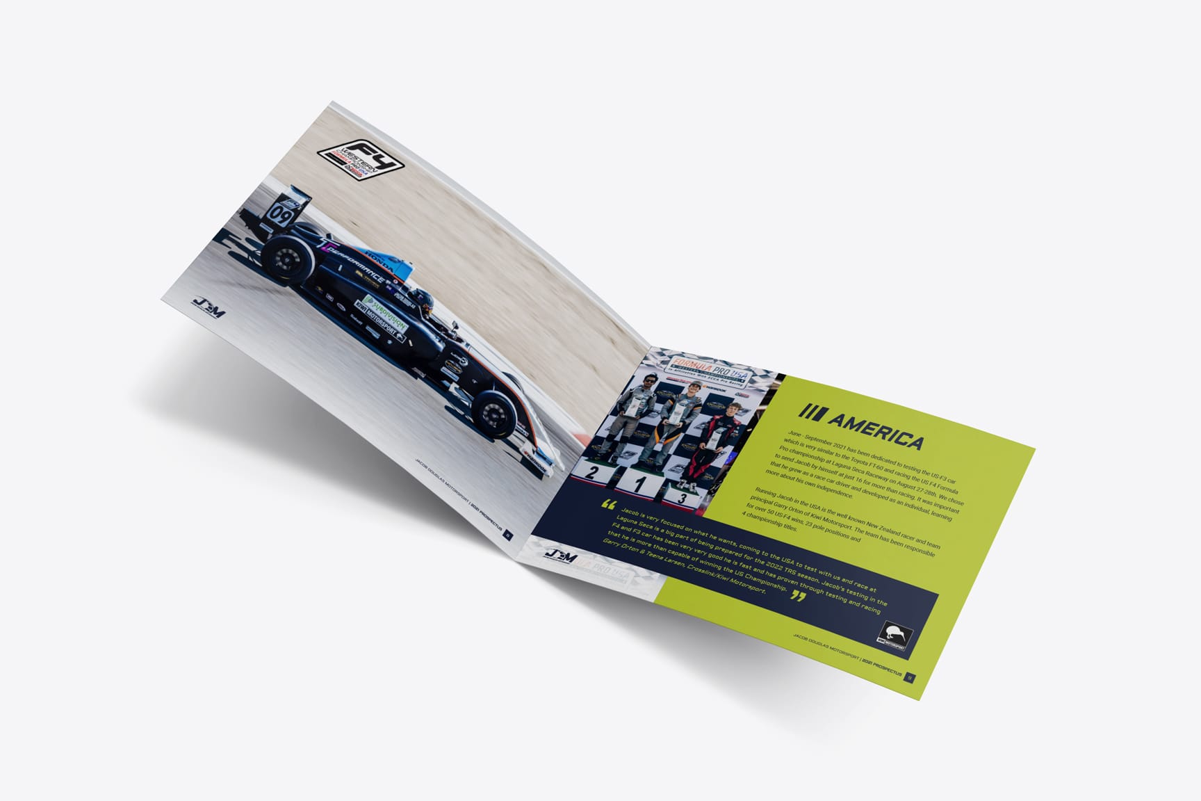 Jacob Douglas Motorsport prospectus design by MoMac Christchurch creative agency