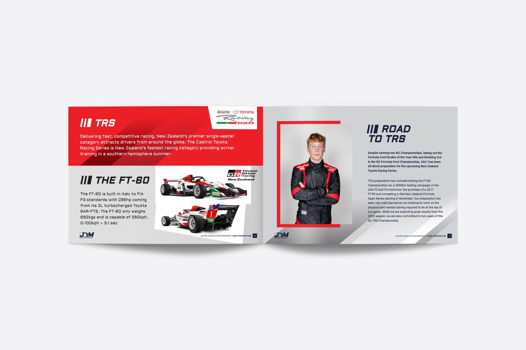 Jacob Douglas Motorsport prospectus design by MoMac Christchurch creative agency