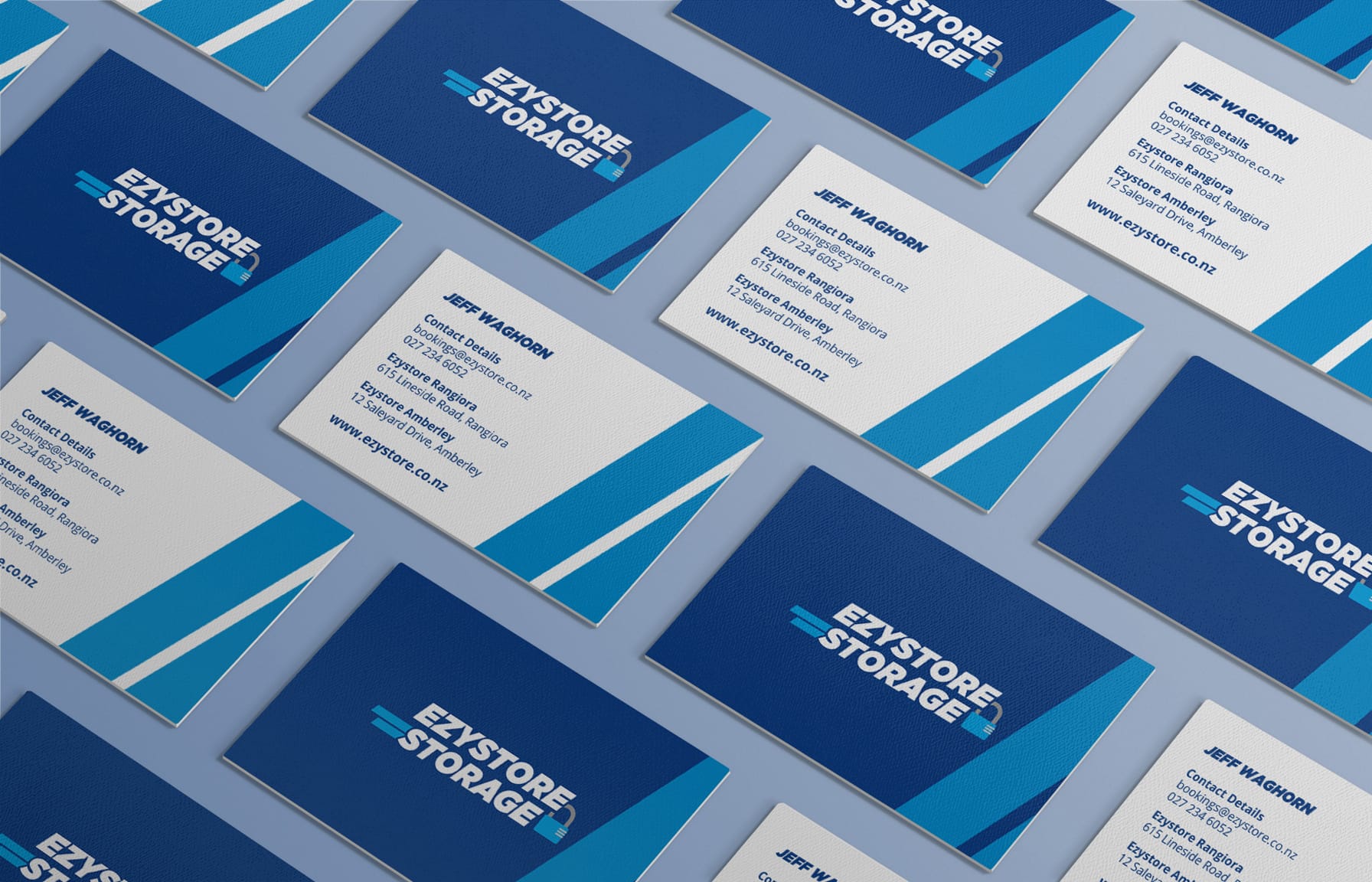Ezystore Storage business card graphic design by MoMac Christchurch creative agency