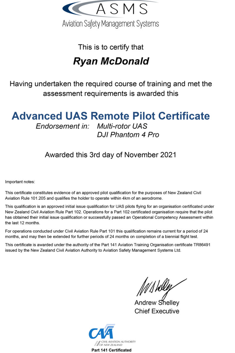 Ryan McDonald - Advanced UAS Remote Pilot Certificate