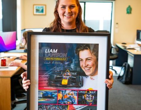 Liam Lawsons 2022 Formula 2 poster graphic designed by MoMac Christchurch