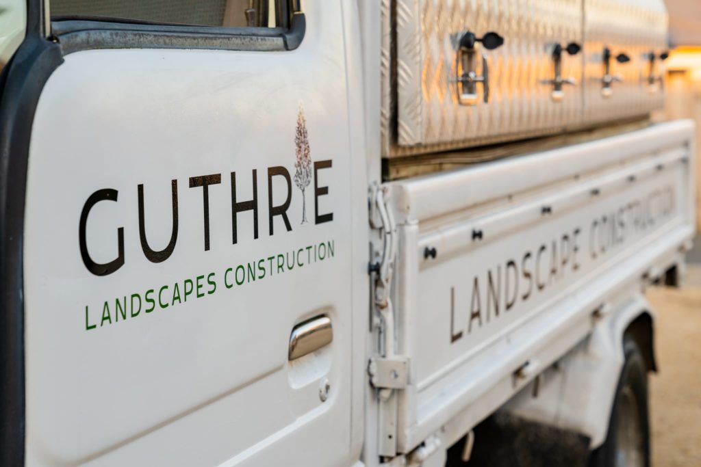 Guthrie Landscapes Construction logo design by MoMac graphic designers christchurch