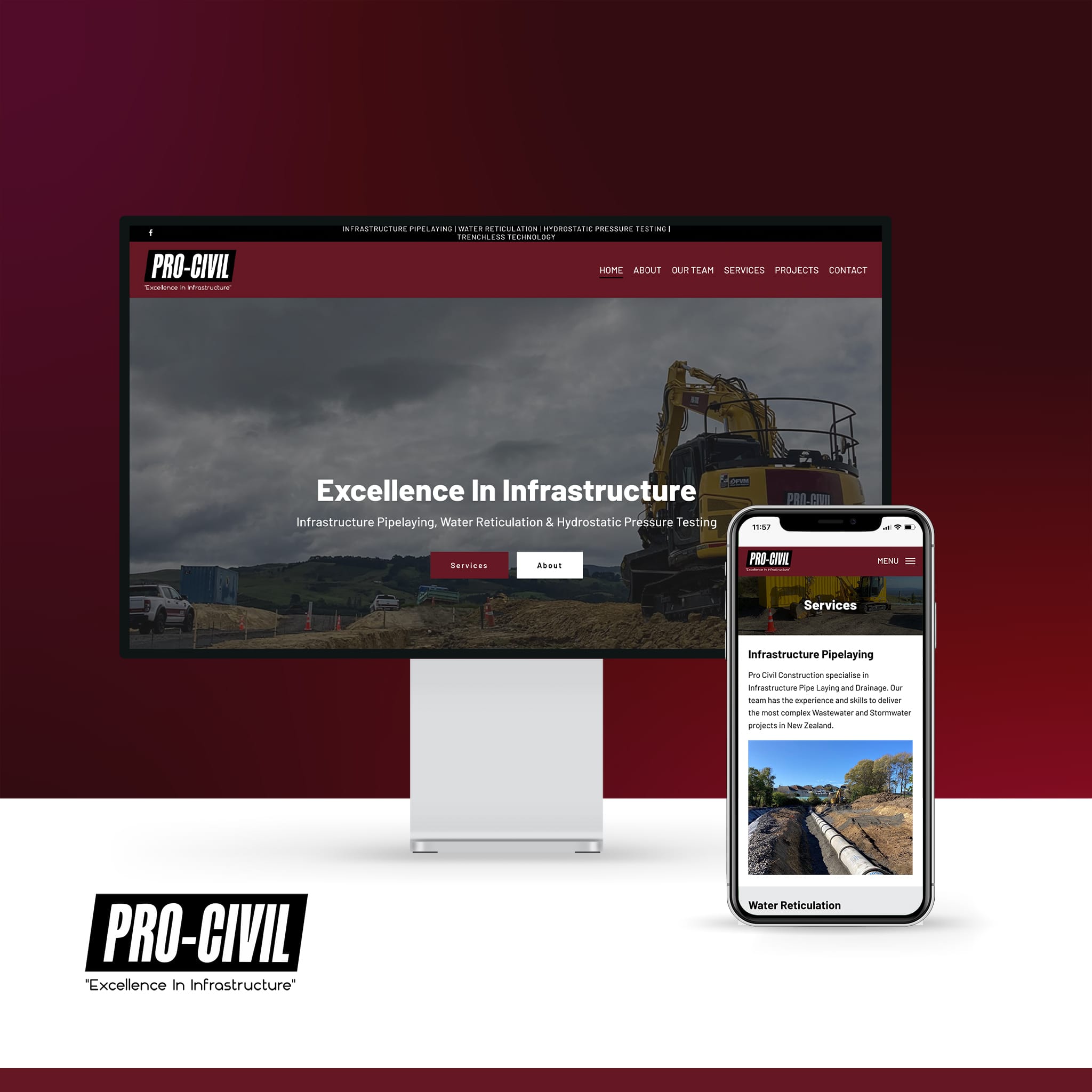 Pro Civil website design and development by MoMac creative agency in Christchurch